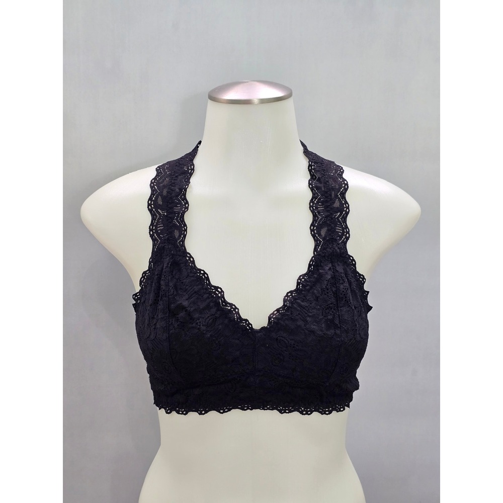 Felina Black Whimsy Romantic Boudoir Bridal Cottage Lingerie Lace Bralette M